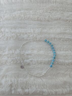Pura Vida Silver Beaded Bracelet/Anklet with Turquoise Blue Accents
